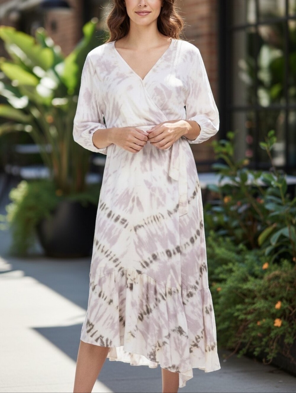 Young Fabulous & Broke Tie Dye Jillian Faux Wrap Maxi Dress Purple & Cream Sz M